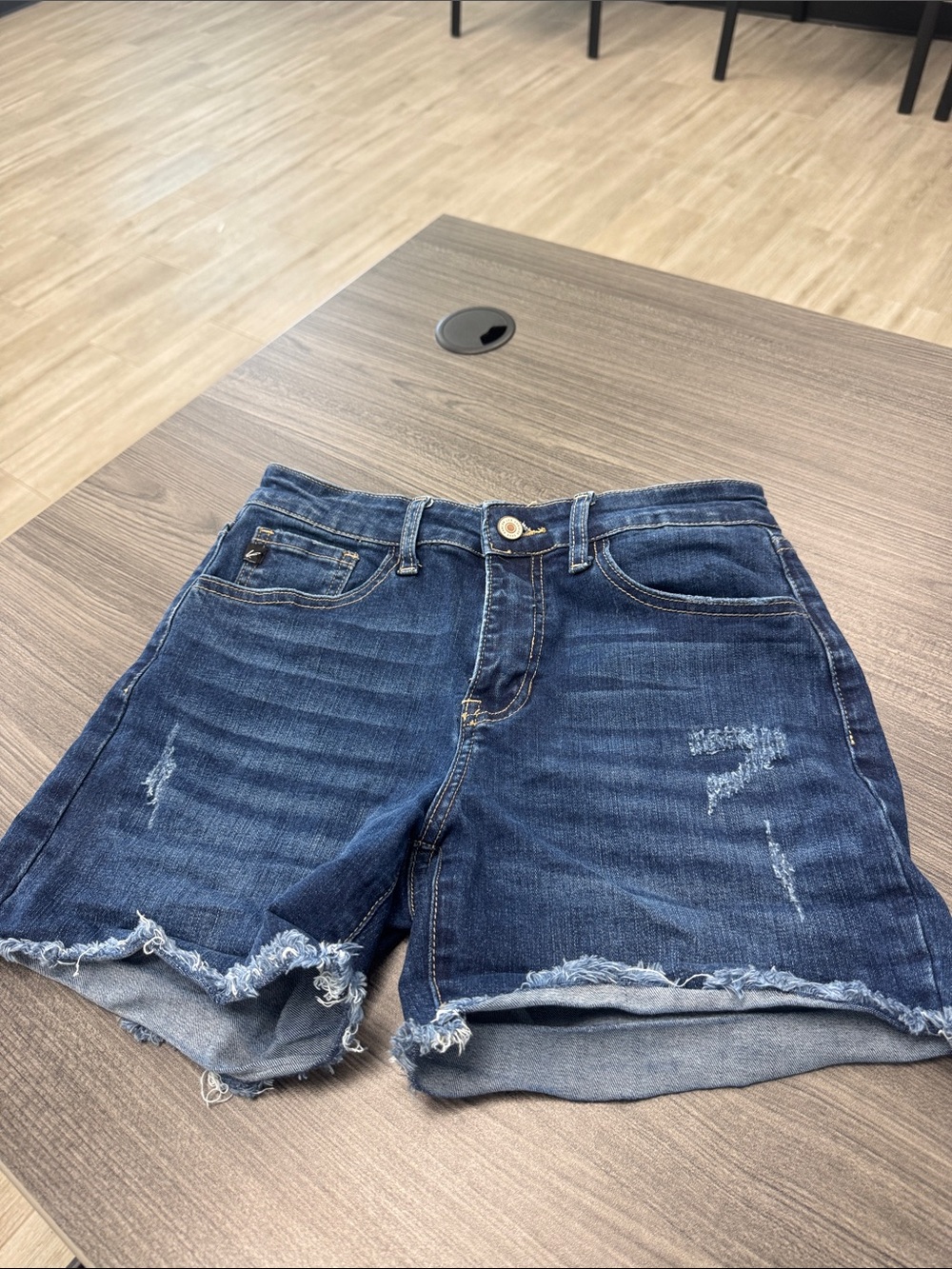 Kancan Women's Dark Blue Distressed Denim Shorts size 27
